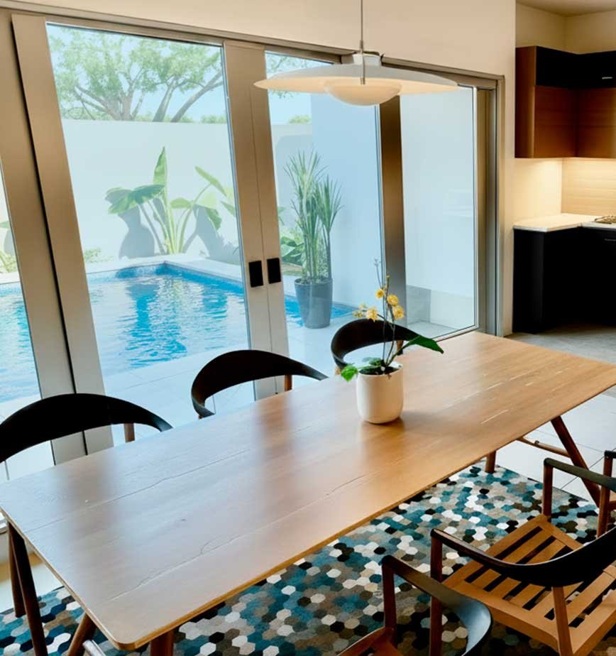 Brown wooden table & chair